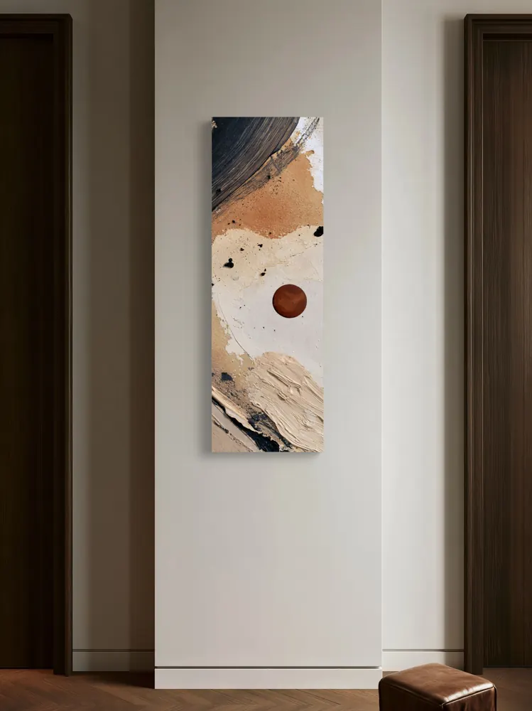 A textured neutral abstract as a stretched canvas in the Apartment doorway pier
