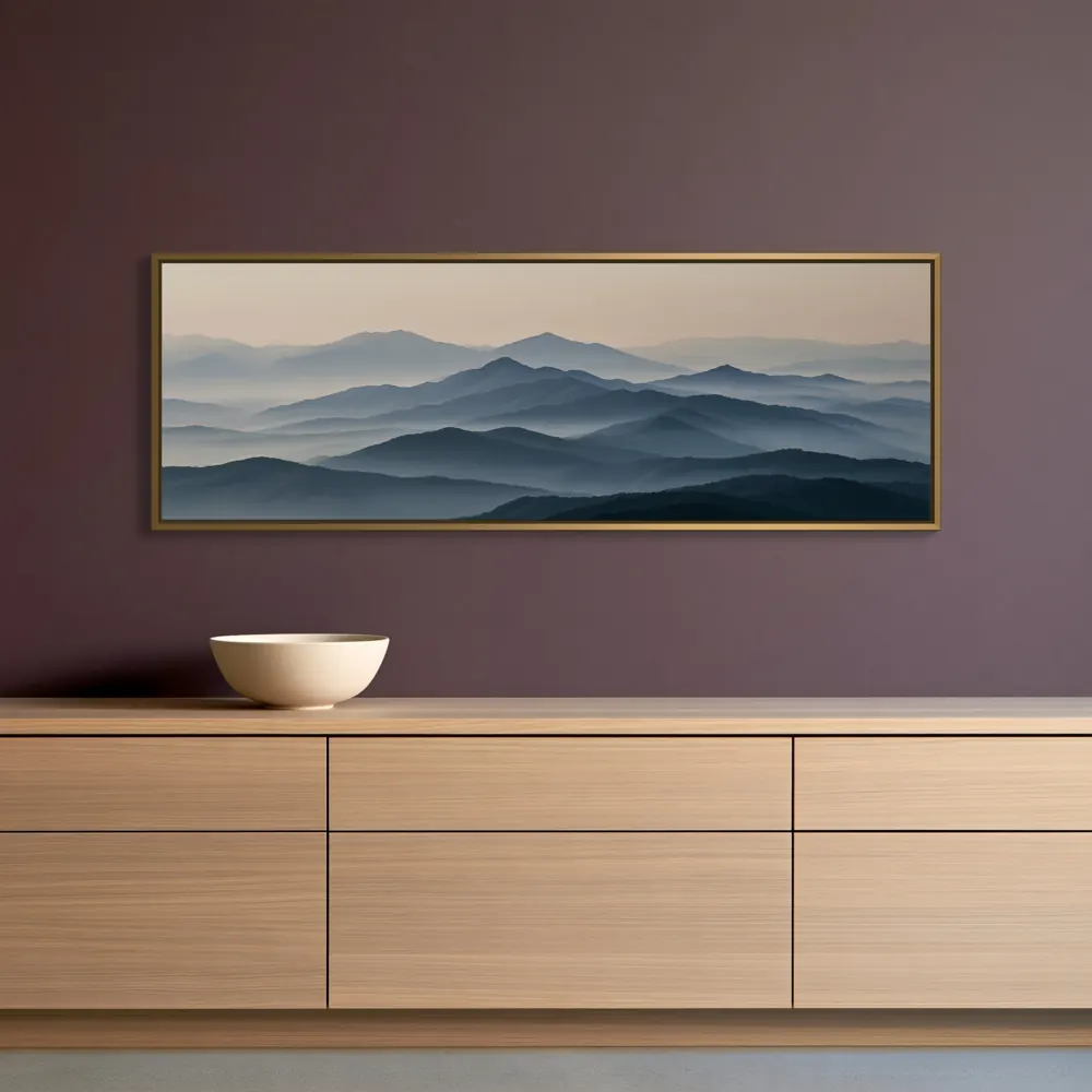 Aubergine wall and oak credenza