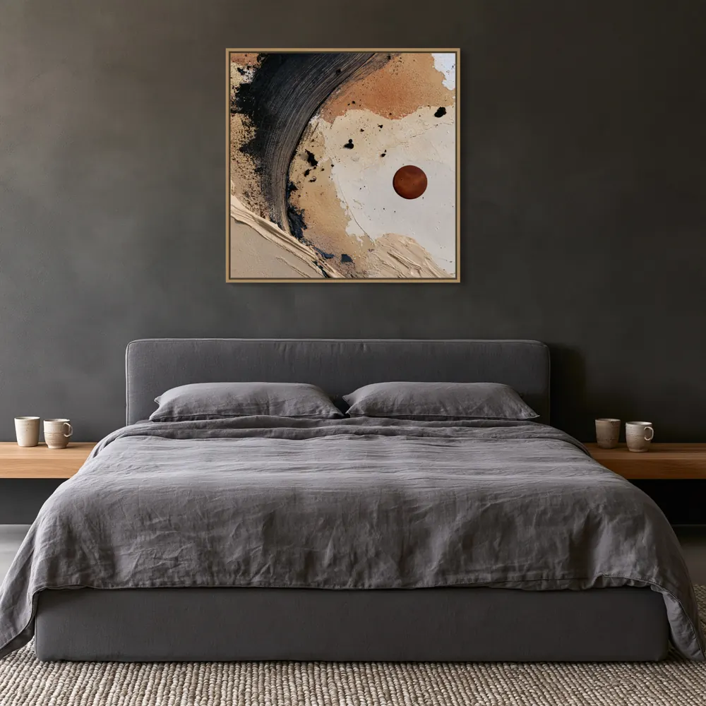 Charcoal bedroom, centred bed
