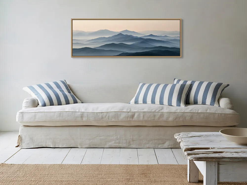 Coastal living room with slipcovered sofa