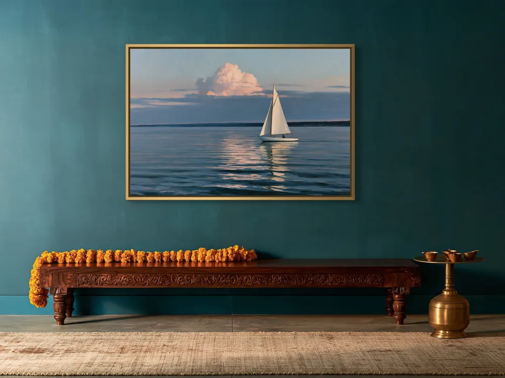 Diwali living room on a teal wall