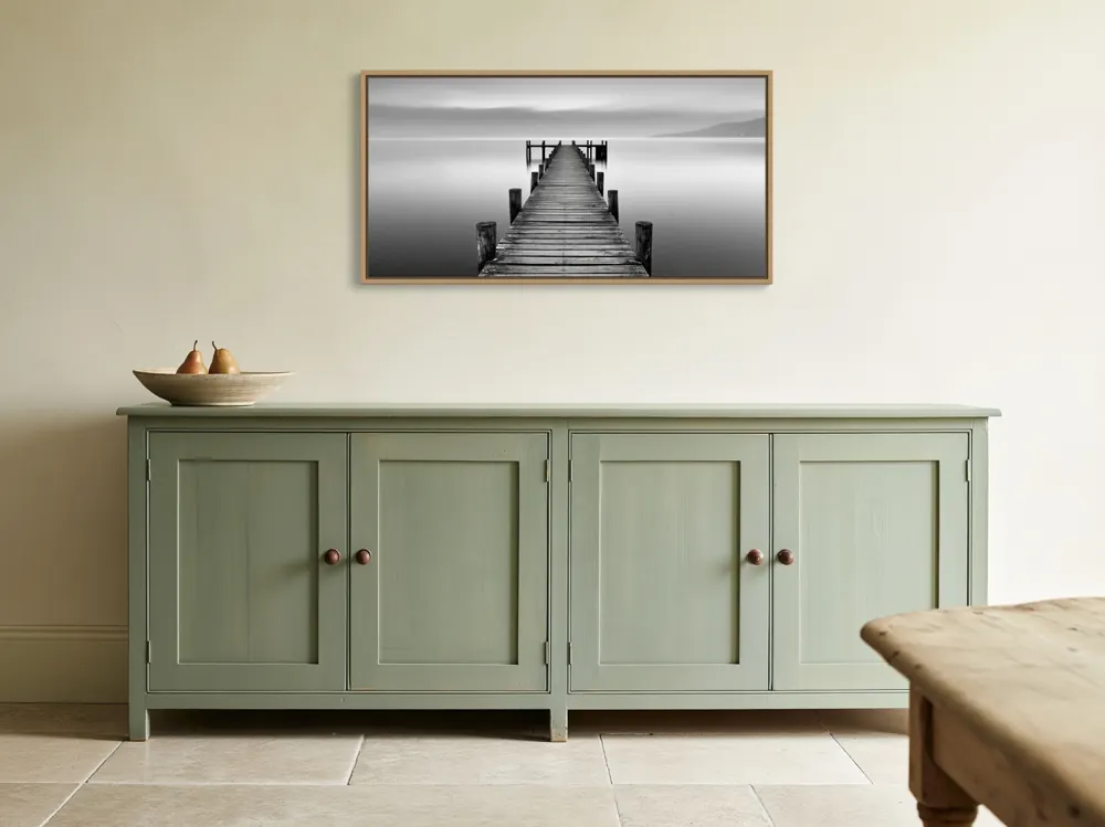 Farmhouse dining, sage sideboard