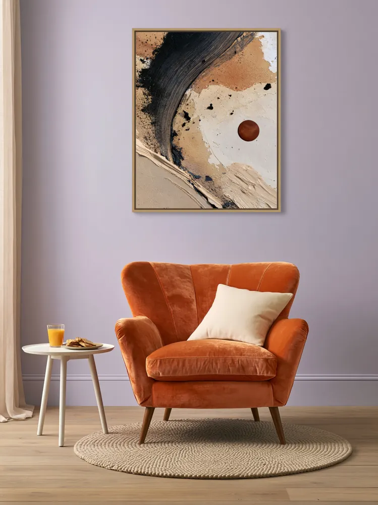 Lilac wall, orange armchair