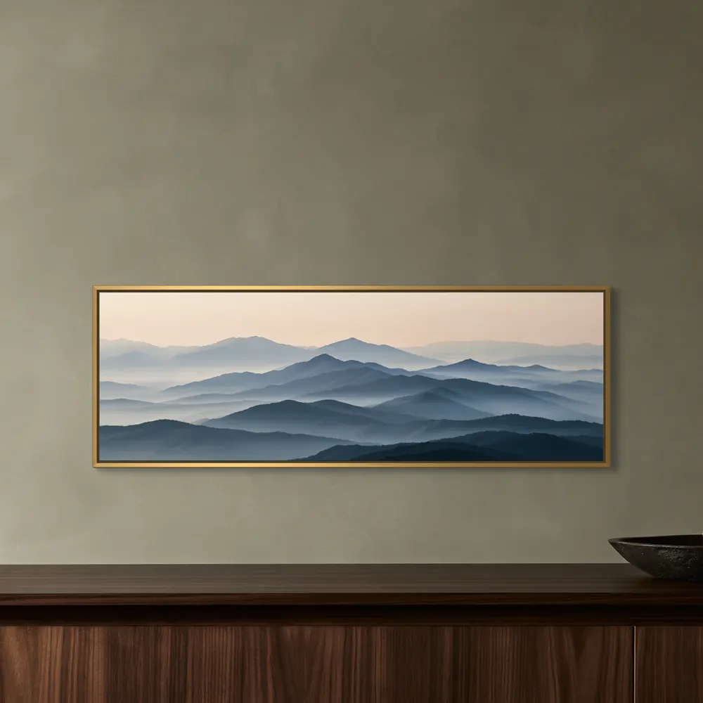 Mineral green wall and walnut cabinet