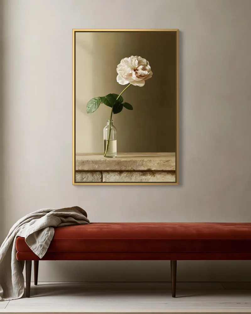 Rust velvet sofa wall
