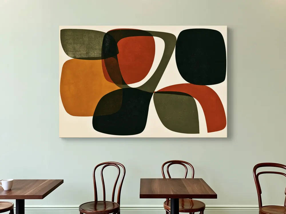 A mid-century abstract as a stretched canvas in the Sage cafe