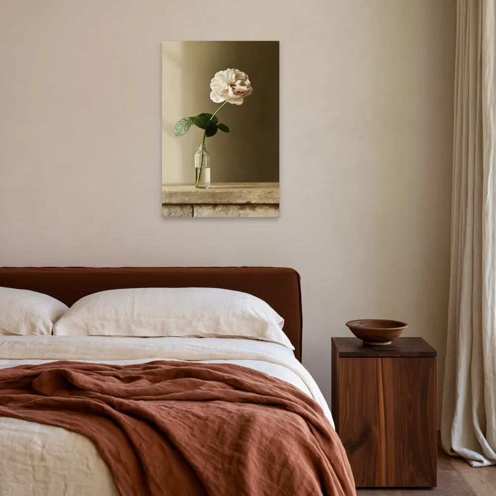 A garden rose still life as a stretched canvas in the Tobacco and chalk bedroom