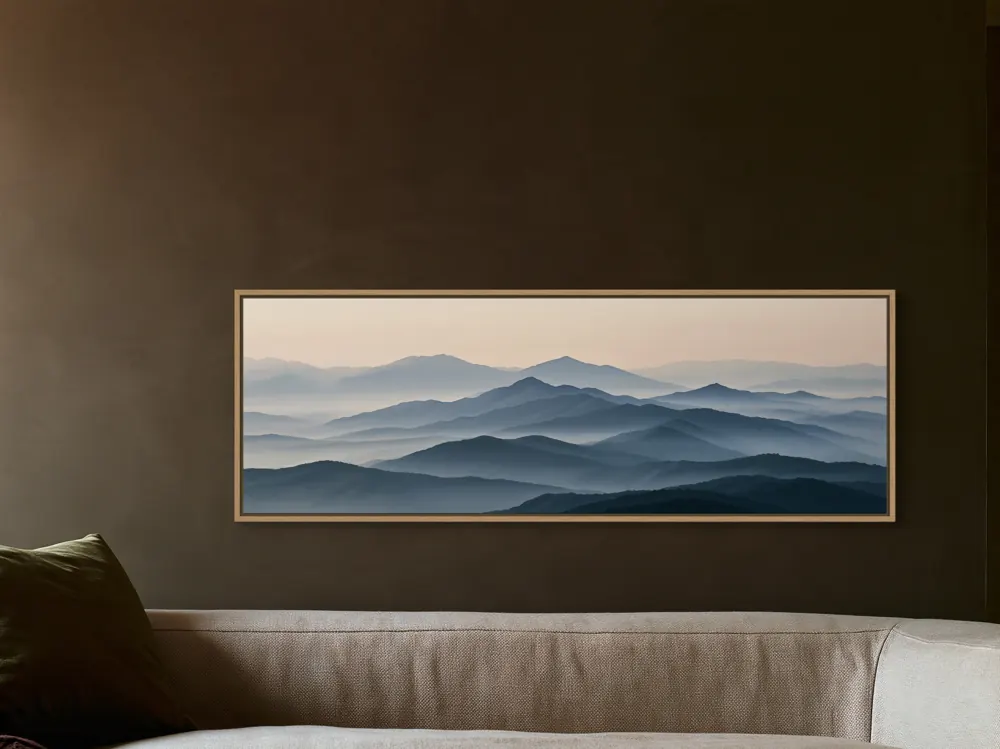 Tobacco wall above a linen sofa