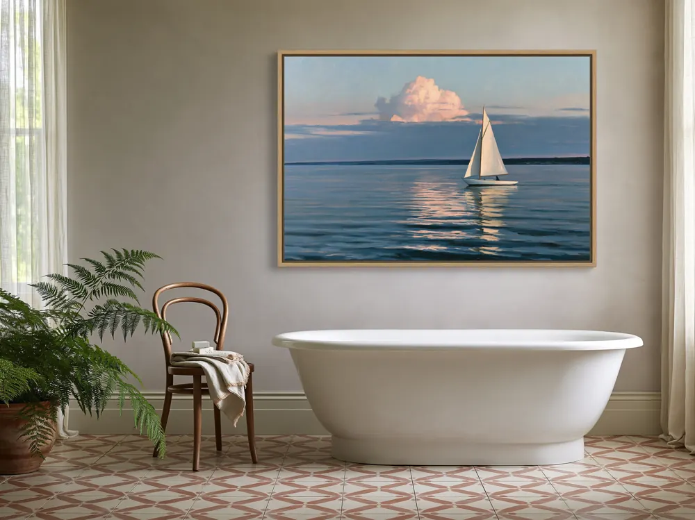 Warm-grey bathroom with tub